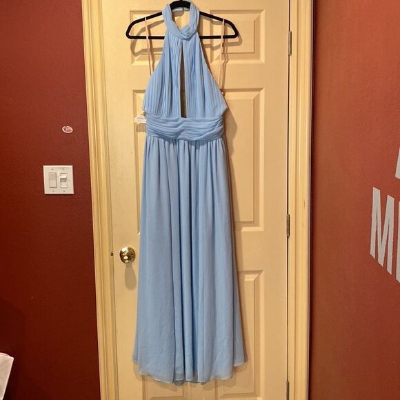 Fame and Partners Powder Blue Halter Ballgown with Split - Picture 6 of 13